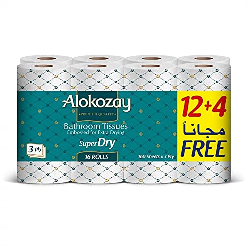Buy Alokozay Bathroom Tissues/Toilet Papers 12+4 Rolls, 160 Sheets X