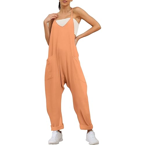 Trendy Queen Jumpsuits for Women Casual Summer Onesie Rompers Sleeveless Loose Baggy Overalls Jumpers