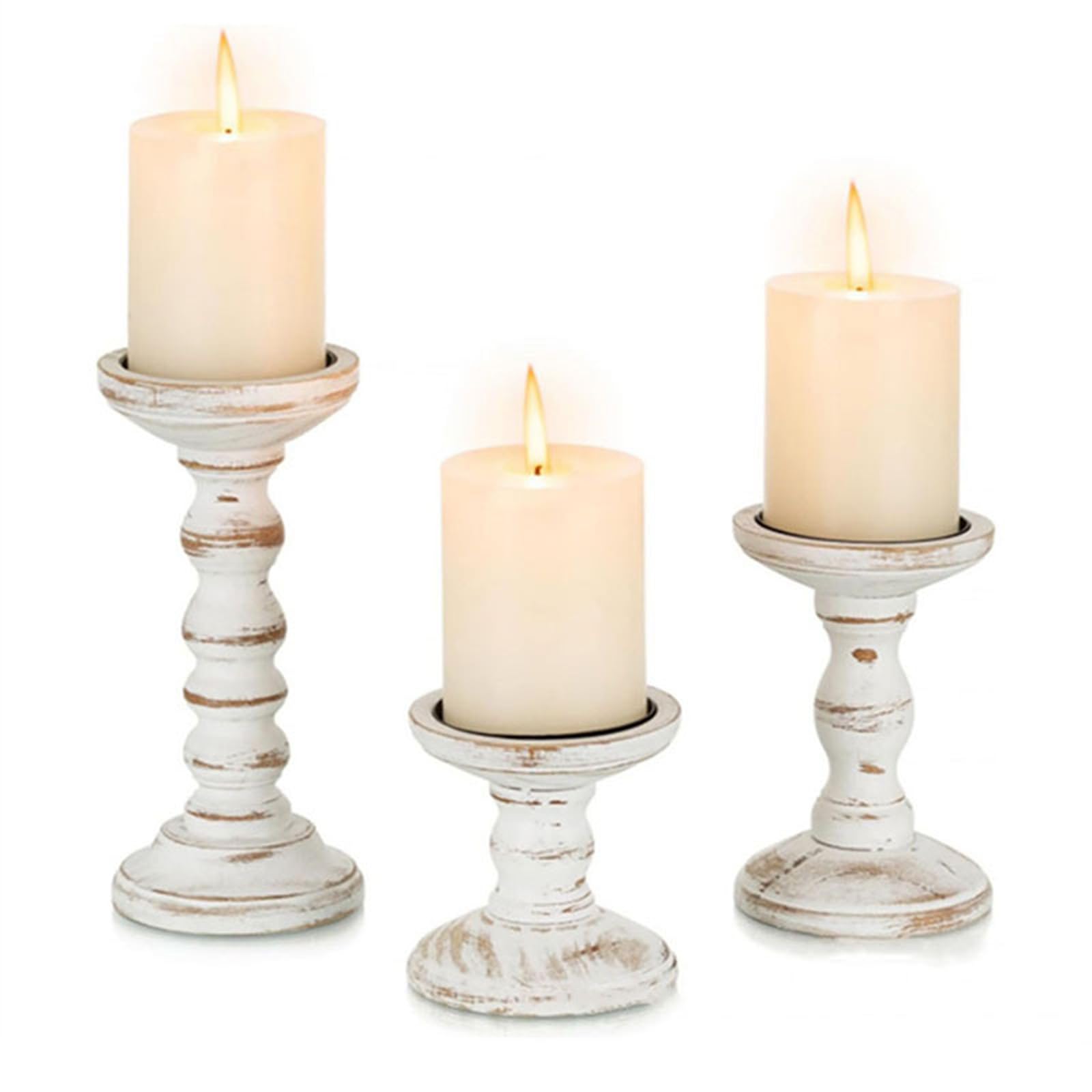 TWISAXC Charming Vintage Candle Holders Rustic Wood Candle Holders Home Decor With Pillar Candles Farmhouse Paint
