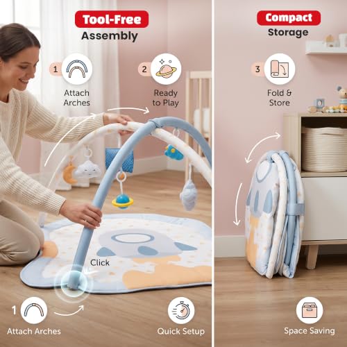 Image of Baybee 2 in 1 Premium Baby Play Gym & Activity Mat for Babies with Extra | Soft Cushion | Portable Playing mat for Kids with Sensory Toys | BPA Free Play Mat for New Born Baby up to 36 Months (Blue)