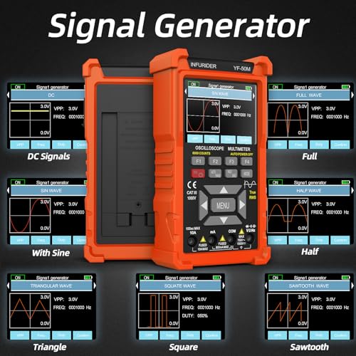 3 in 1 Digitalen Oszilloskop Multimeter, Professionelles Signal Generator, 50MHz Labor-Oszilloskope with 2 kanal, 280MSa/s, Oszilloskop kfz, Durchgangsprüfer with 6000 Counts