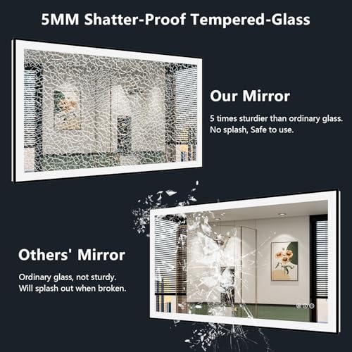 Image of 36x36 Inch LED Bathroom Mirror with Lights (Front Lit and Backlit) Black Framed Lighted Vanity Mirror for Bathroom Wall Dimmable Anti-Fog Memory Tempered Glass Horizontal /Vertical