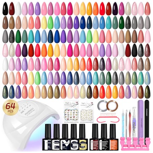 phoenixy Gel Nail Polish Kit with UV Light, 64 Pcs