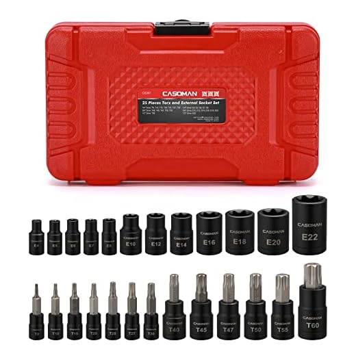 CASOMAN 25 Piece Torx Bit Socket and Female External Socket Set, 13 Star Socket Bits (T8- T60)& 12 Female E-Torx Sockets (E4-E22)