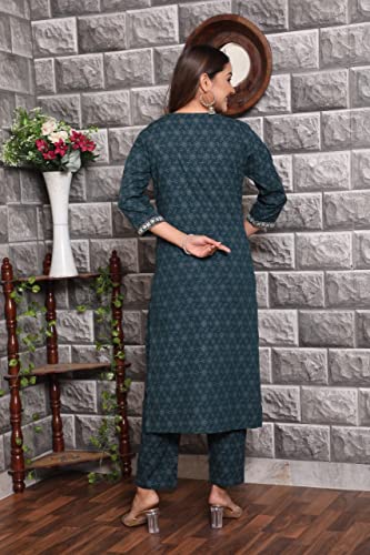 Kurti droit en coton pour femmes avec broderies et sequins - 4