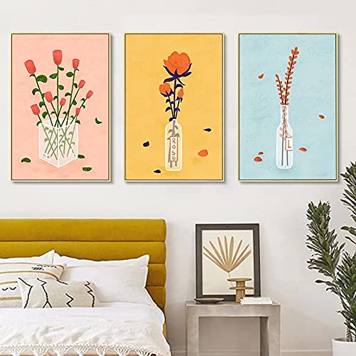 Peinture décorative nordique pour salon et chambre, lot de 3 toiles botaniques minimalistes 50x70