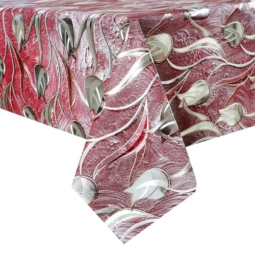 Image of Dakshya Industries PVC Waterproof Withoutlace Dining Table Cover (Size - 54X78 Inch) Rectangle 6 Seater Heat Rasistant, Miller Red