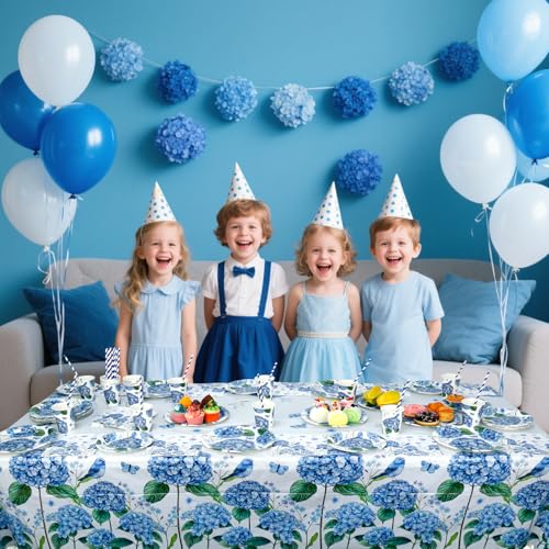 Fournitures de fête hortensia avec assiettes et nappes pour 20 invités