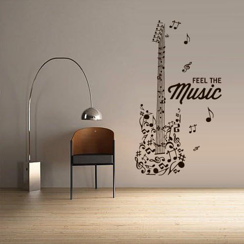 Guitarra eléctrica pared calcomanía notas musicales (Z3071)