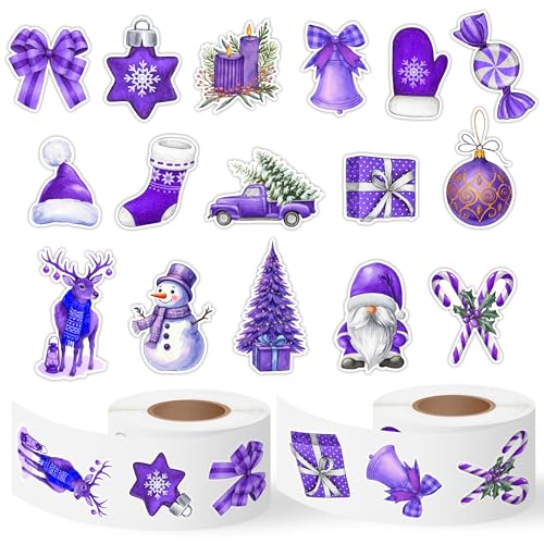 Image of Christmas Purple Watercolor Sticker - 1000Pcs Xmas Purple Santa Waterproof Vinyl Reusable Laptop Stickers Coloring Book Scrapbook Water Bottle Page Activity Pad Party Favors Kids Skateboard