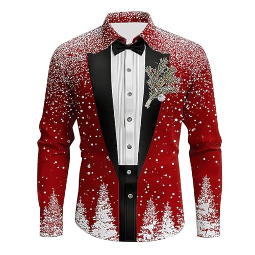ZYXTIM Christmas Shirts for Men Fun Printed Casual Santa Vacation Dress Shirts Long Sleeve Button Down Slim Fit Fake Blazer for Festival Holiday Party A-Black