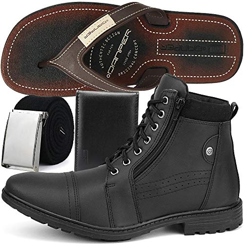 Bota Coturno Casual Sapatofran com Zíper Tratorada Com Chinelo Danper (42, PRETO)