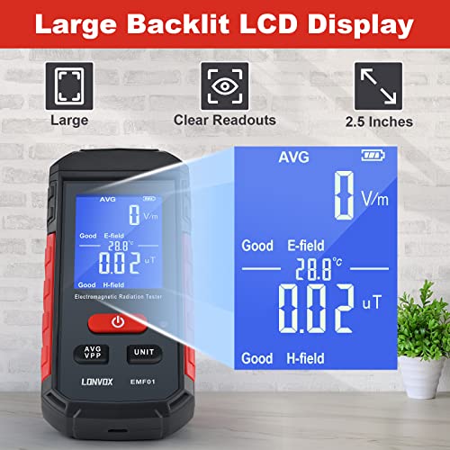 Emf Meter, Lonvox Electromagnetic Field Radiation Detector, Rechargeable Emf Detector, Ghost Hunting Equipment With Large Lcd, 3-In-1 Emf Reader For Testing Electric Field, Magnetic Field, Temperature #TOP2
