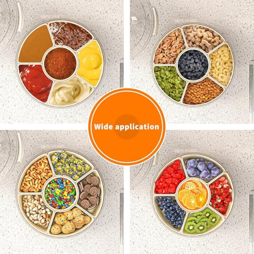 Image of Vasukie Divided Fridge Storage Boxes With 4 Serving Veggie Tray with Lid and Handle, Fridge Organizer with Removable 4 Compartment, Fridge Storage Containers (Rotating Container - 1PC)
