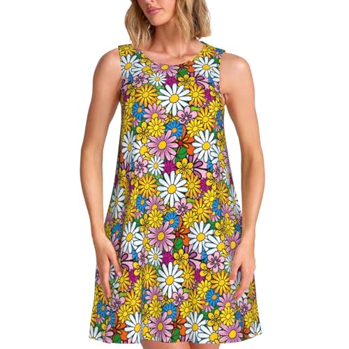 Robe d'été sans manches légère et respirante à motif fleurs mignonnes et tendance