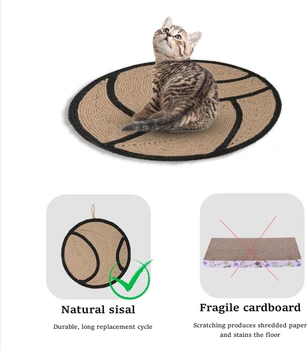 review Ball-Shape Cat Scratching Pad Natural Sisal Cat Scratchers for Indoor Cats Heavy Duty Hanging Cat Scratcher Mat Non-Slip Cat Scratching Board for Grinding Claws Furniture Couch Carpet Sofa Protector