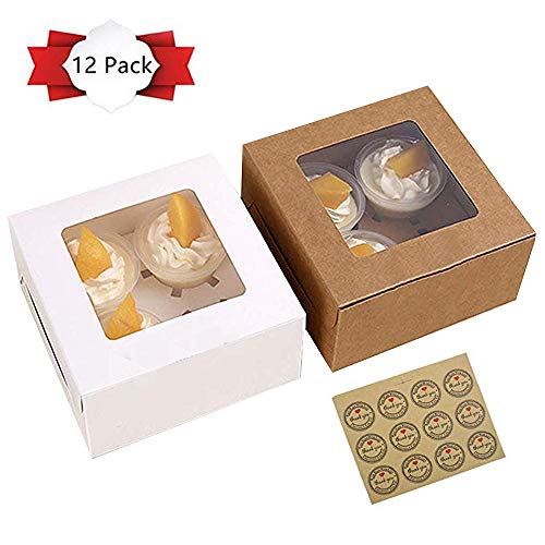 12 Pack Kraft Paper Cupcake Boxes, Valentines Day Cookie Gift Boxes with Stickers
