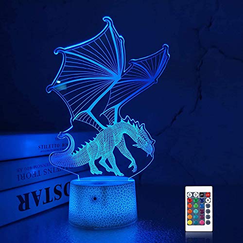 Coopark 3D draak nachtlichtje voor jongens, 16 kleuren met afstandsbediening, Dino Night Light, 3D Illusion Toy Lamp Night Light, cadeau voor meisjes Boys Aged 4 5 6 7 8 9 10