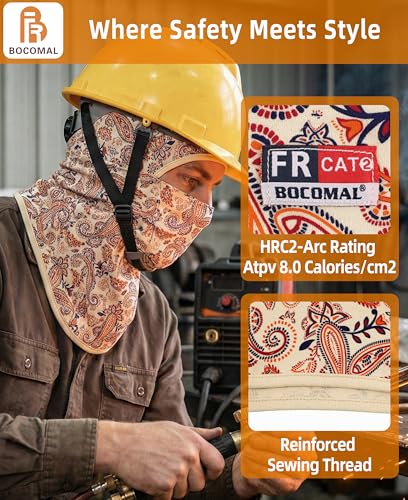 Image of BOCOMAL FR Face Mask Flame Resistant Balaclava 5.5oz Lightweight Arc Rated Helmet Liner Covering Hood for Welding