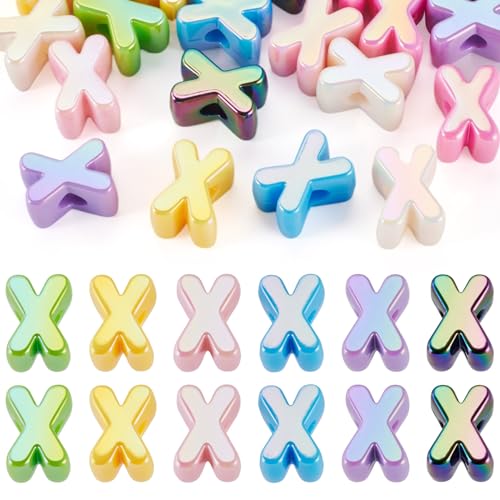 Beadthoven 20pcs Big Letter X Beads Large Hole Bubble Alphabet Acrylic Beads Charm Iridescent Plastic X Shape Loose Chunky Spacers for Jewelry Making Bracelet Necklace Keychains Shoelaces Crafts