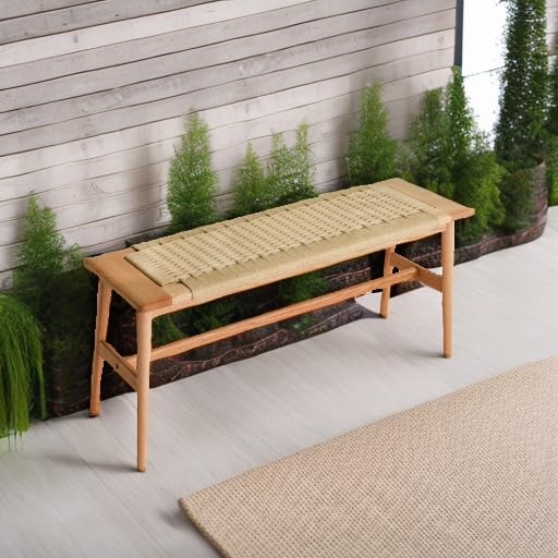 OOKSEN-Entryway-Bench-Solid-Wood-Dining-Bench-Midcentury-End-of-Bed-Bench-Farmhouse-Bedroom-Woven-Bench-Stool-with-Hand-Woven-Rope-for-Dining-Room-Entrance-Hallway-315-Inch OOKSEN Entryway Bench Solid Wood Dining Bench Midcentury End of Bed Bench Farmhouse Bedroom Woven Bench Stool with Hand Woven Rope for Dining Room Entrance Hallway 315 Inch