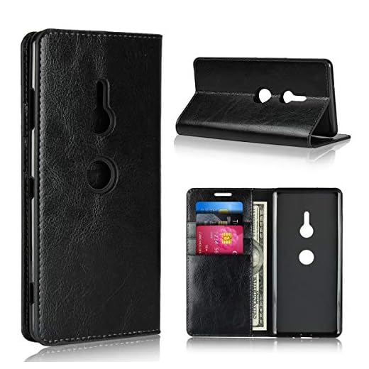 Zouzt Fall för Sony Xperia XZ3 Folio Flip Wallet Stand View Case, läderfodral med kickstand-funktion/kortspår (svart)