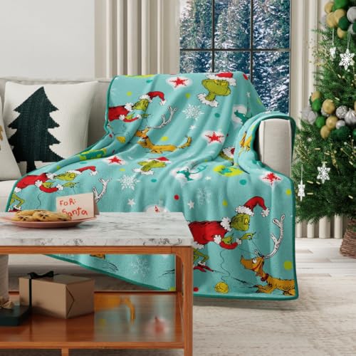 Franco Collectibles The Grinch by Dr. Seuss Holiday Christmas Super Soft Cozy Plush Throw 40 in x 50 in (Officially Licensed Product)