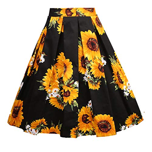 Girstunm Women's Pleated Vintage Skirt Floral Print...