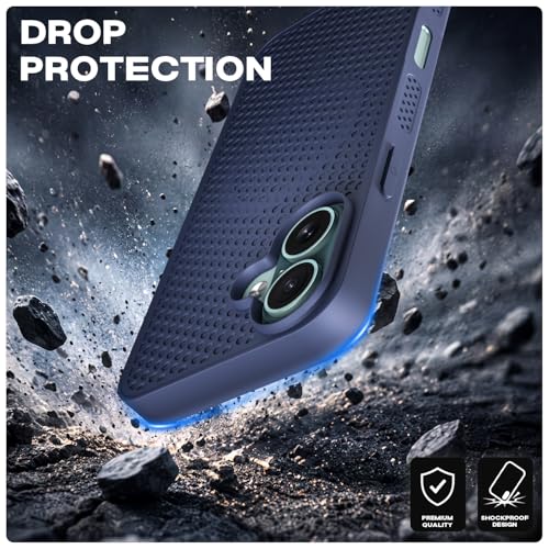 Image of Pikkme Back Cover for iPhone 16 | Honeycomb Cooling Design | Silicone Heat Dissipation | Mag-Safe Compatible | Shockproof Camera Protection Bumper Case (Blue)