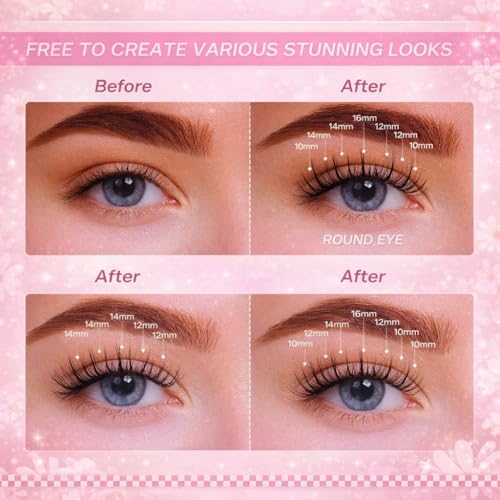 Image of BAREFIT 11-13mm 100Pcs Self Adhesive Eyelashes False Eyelash Clusters Eye Lashes for Women False Eyelashes Self Stick Cluster Lashes Eyelash Glue Eyelash Clusters with Tweezers Eyelash Extension Kit