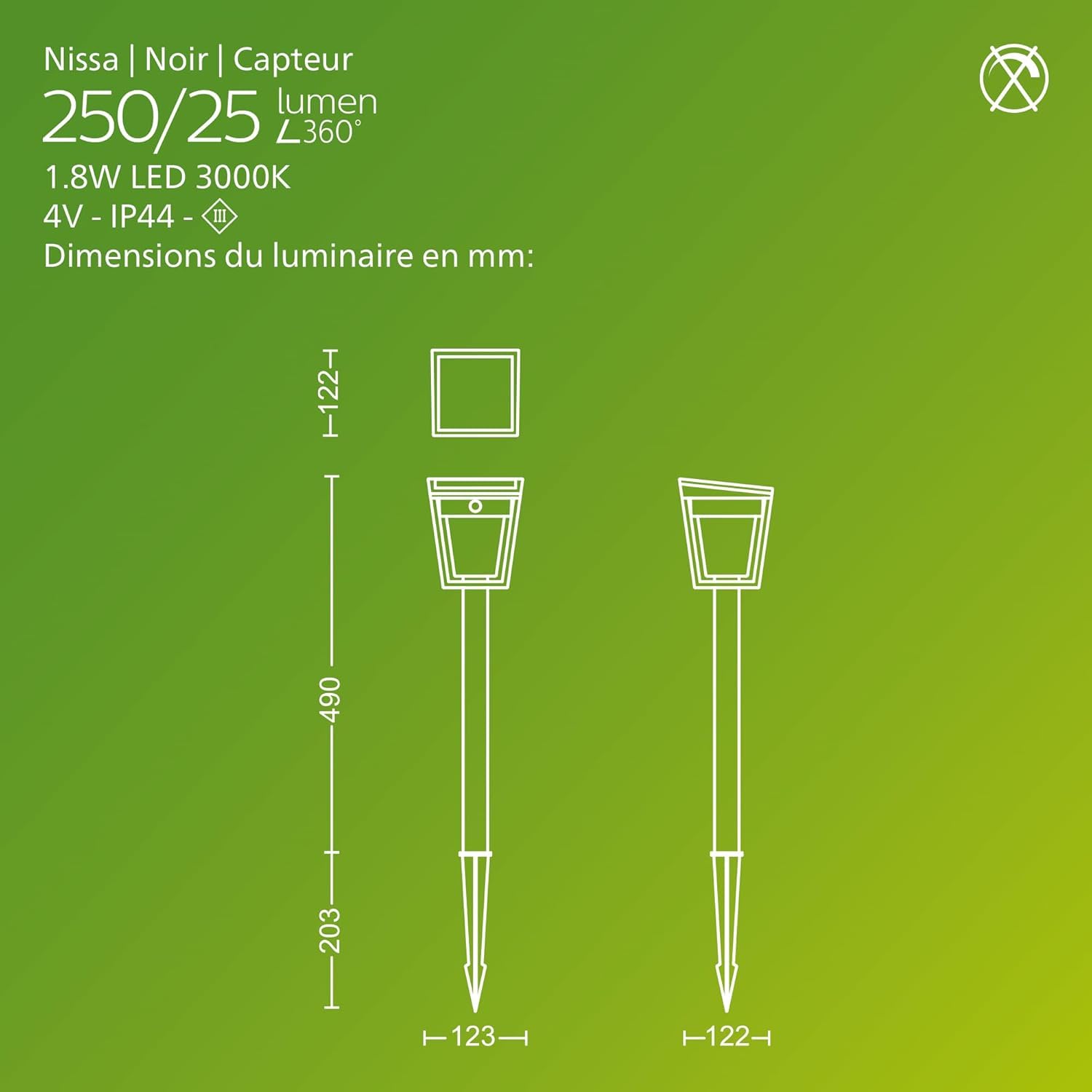 Philips Nissa Borne Extérieure UltraEfficient avec Capteur, 3000 K, 250/25 lm, Noir