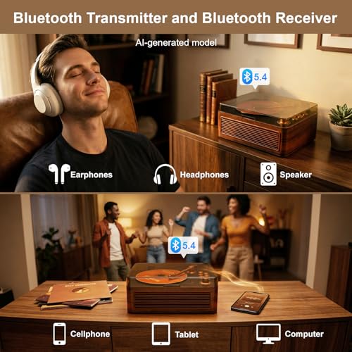 Image of Gueray Retro CD Player Portable Bluetooth CD Players with Speakers Vintage CD-Player 3600mAh Rechargeable & Radio & Remote Control Support USB /AUX Playback Headphone Jack (Walnut Color)