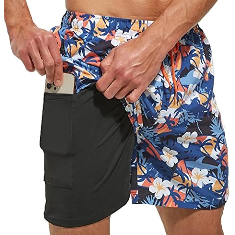 frueo Bañadores para Hombre Shorts de Baño Shorts de Playa Traje de Baño para Natación Secado Rápido para Vacaciones con Forro de Compresión 2 en 1 Bañador Corto Cover