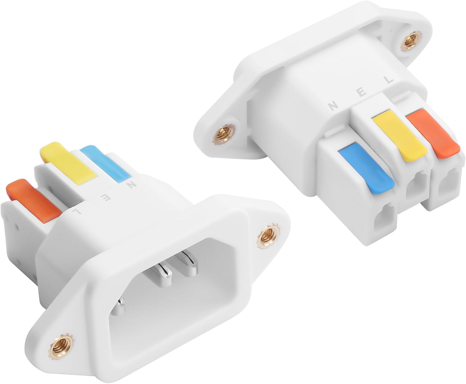 IEC C14 Solderless Quick-Connect Panel-Mount Plug, 10A 250V C14 Input Module Power Socket, IEC320 C14 Panel-Mount Plug Adapter for Computers, Servers, Printers, 2PCS (White)