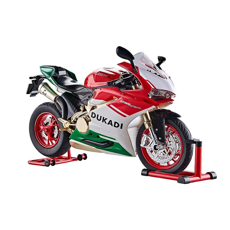 1:9 Scale Die-Cast Motorcycle Model, Interactive Features with Sound Effects, Lights and Moving Parts (Rear Wheel Spinning), Simulated Smoke Spraying (1:9 Red+Green) โ image 1