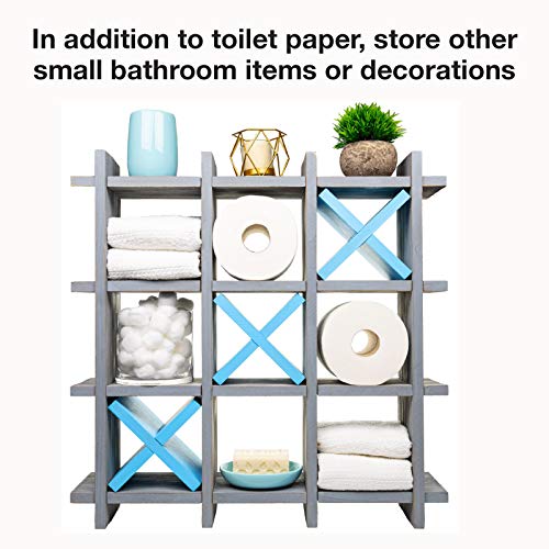 Excello Global Products Gray Wooden Toilet Paper Holder: Tic Tac Toe Design For Wall Mounted Or Freestanding Bathroom Tissue Roll Storage Organizer #TOP3