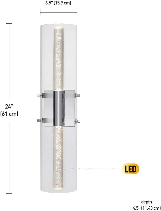 Amаzіng 🔥 Globe Electric 51521 Aurora 2 LED Integrated Vanity Light, Acrylic Interior, 14.5W, 800 Lumens, Chrome, Bubble Glass