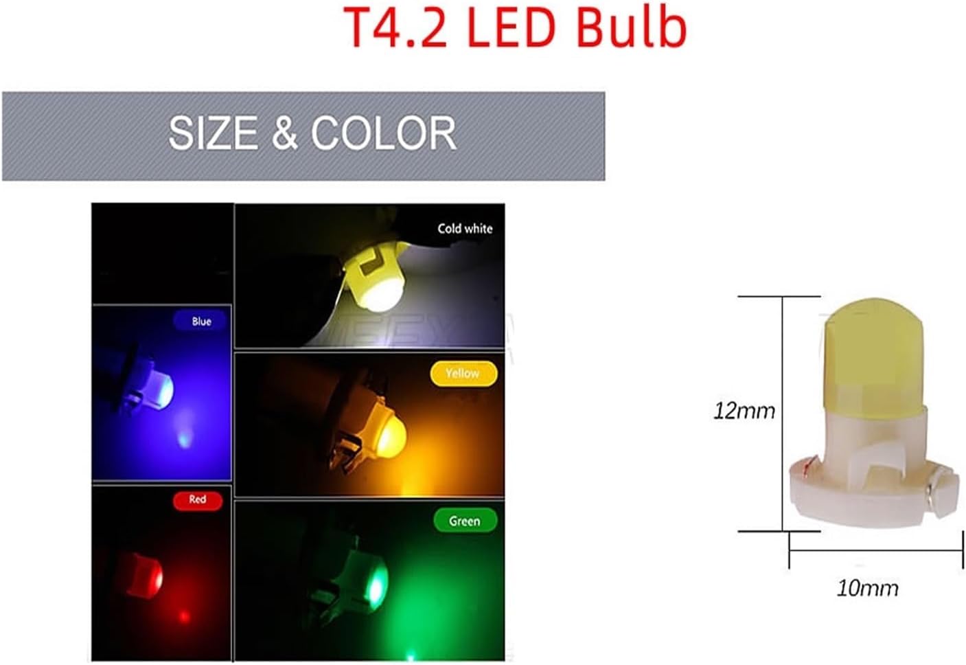 10 Pcs T3 T4.2 T4.7 Car 1SMD COB LED Instrument Panel Bulbs Indicator Lights Dashboard Wedge Interior Lamp DC 12V 5-Colors(T4.2,Yellow)