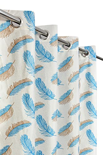 Image of DEVSANG Polyester (2 Print and 1 Solid) Grommet Curtains for Door 7 Feet Long Set of 3, Aqua, Fade Resistant | Light-Filtering