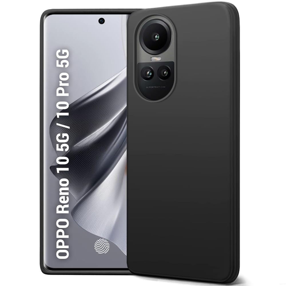 Zubitech Case for OPPO Reno 10 / Reno 10 Pro Case Soft Flexible TPU Back Cover Flexible Silicone Matt Black Protective Rubber Cover for OPPO Reno 10 / Reno 10 Pro Black