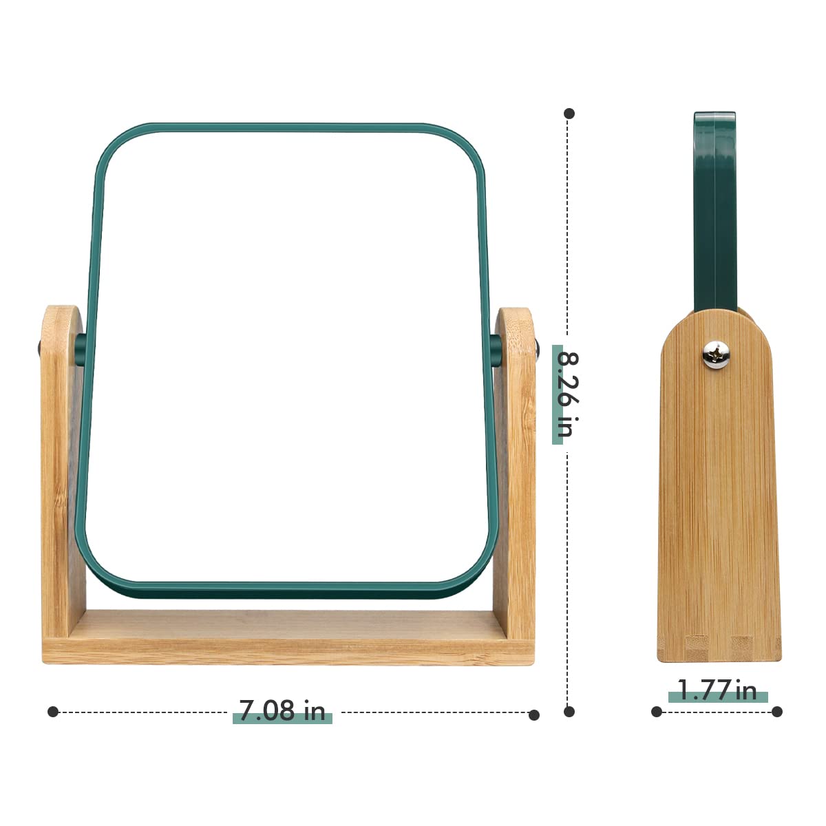1x/3x Magnification Vanity Makeup Mirror for Desk with Bamboo Stand,Double Sided 360°Rotation Magnifying Mirror,Portable Table Tabletop Mirror for Make Up,8" Small Standing Mirror for Desk(Green)