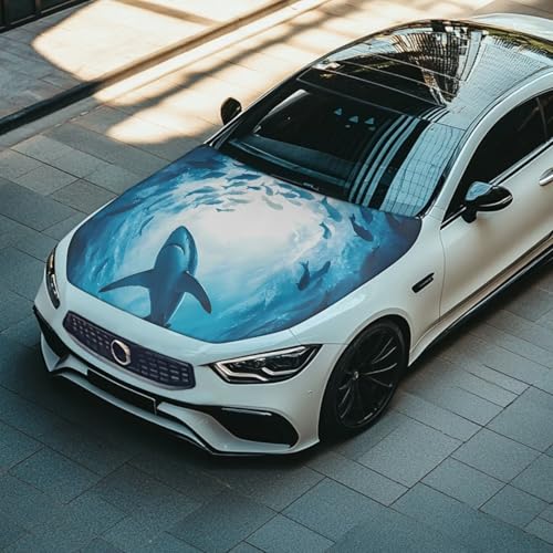 Image of Shark Car Hood Cover All Weather Protection Automotive Exterior Accessories Universal Fit Hood Covers for Cars, Trucks, SUV, or Van Full Coverage with Elastic Band