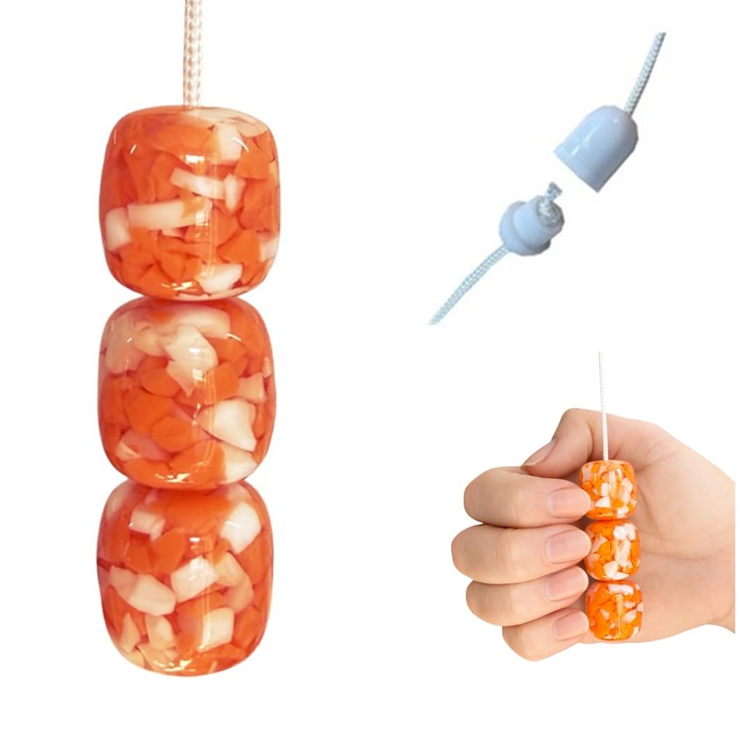 Lowgy Triple Glossy Resin Bead Light Pull with choice of Cord Colour & Connector - Tactile Decorative Bathroom Pull Cord/Hanging Decoration (Orange)