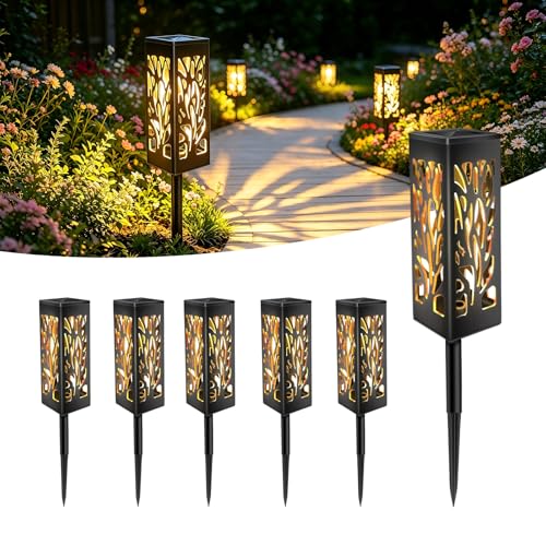 Caldarax Lot de 6 Lampes Solaires Exterieur Jardin, Lanterne Solaire, Lumiere Solaire Exterieur, IP44 Étanche, Blanc Chaud, Solaire de Jardin Décoration...