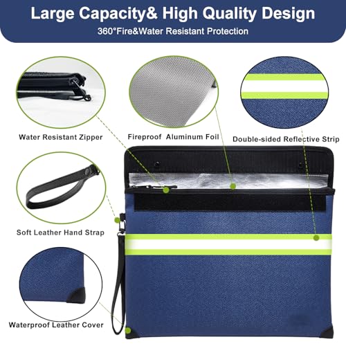 6500°F Fireproof Document Bag,Upgraded Fireproof/Waterproof Money Bag with Zipper/Reflective Strip,Storage Pouch for A4 Letter Size Document,Cash,Cell Phone,Passport by WJTZDZ - Image 3