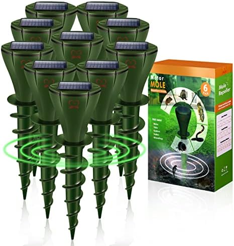10PK Mole Repellent Screw Solar Powered Outdoor Groundhog Deterrent Vibration Stakes Quiet Get Rid of Snake for Yard Lawns - No Noise Poison Kill Traps (10)…