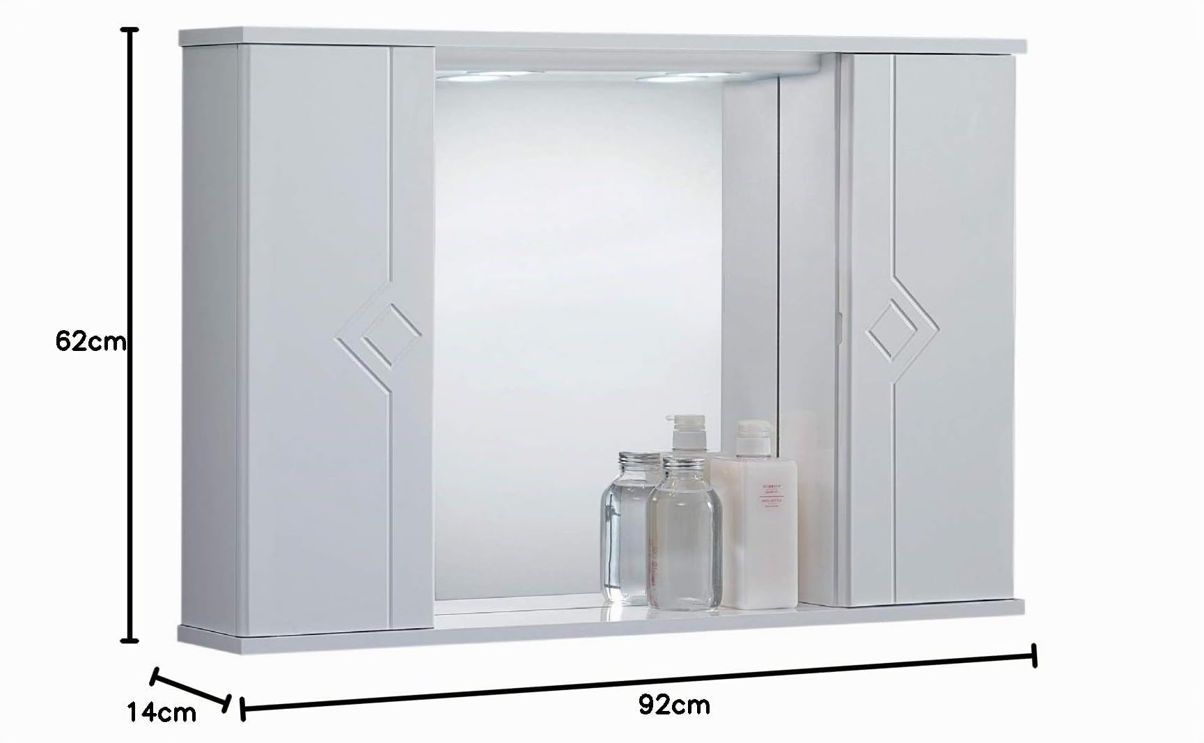 LIBEROSHOPPING.eu - LA TUA CASA IN UN CLICK Specchiera Mobile Contenitore da Bagno PLUTONE Bianco Lucido con 2 Ante e Luce LED (Senza Specchio)