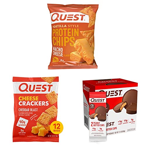Quest Nutrition Tortilla Style Protein Chips, 1.1 Ounce & Cheese Crackers, 12 Count & High Protein Low Carb, Peanut Butter Cups, 12 #TOP16