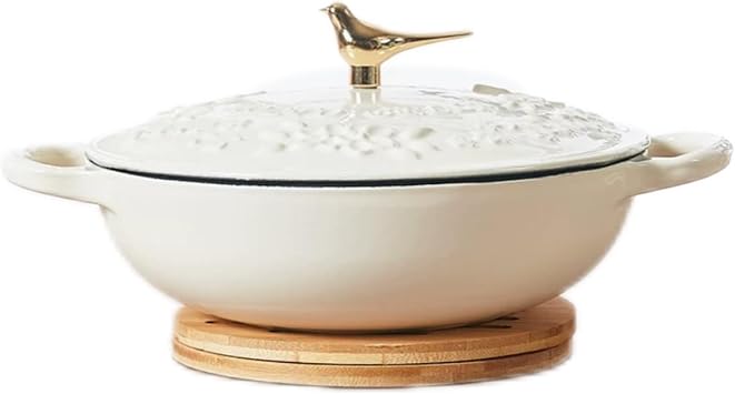 Enameled Cast Iron Dutch Oven with Lid Non Stick Dutch Oven Pot Sturdy Ovenproof Stockpot Cookware Enamelled Cooking Pot Garden Series Oversized Handles White 1.7Qt