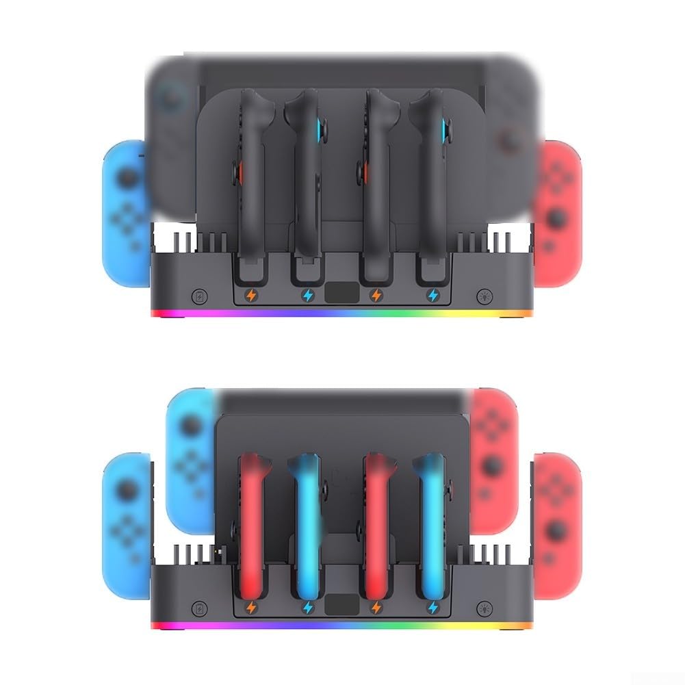 Supporto da parete di ricarica per Nintendo Switch 2 RGB per ILLUMINAZIONE Supporto multifunzionale salvaspazio stand ABS nero facile installazione 16.5x8.2x27CM